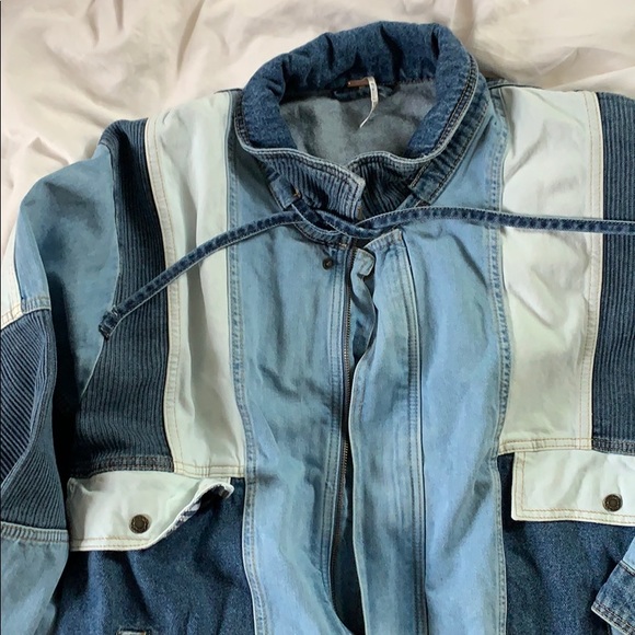 Free People Panel Denim Bomber Jacket 